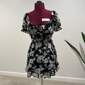 Floral Black and White babydoll mini dress y2k